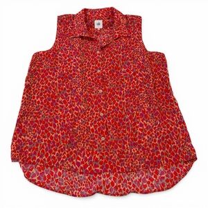 Cabi Heartbreaker Blouse Sleeveless Button Down Red Pink Print Large